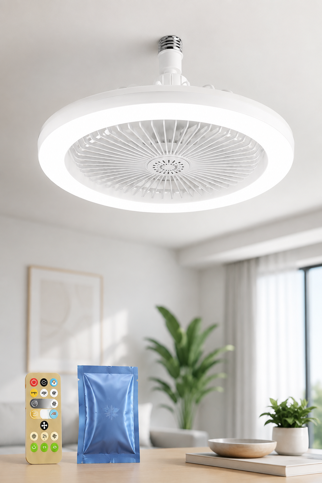 Abanico LED Multifuncional con Luz, Control Remoto y Aromatizador
