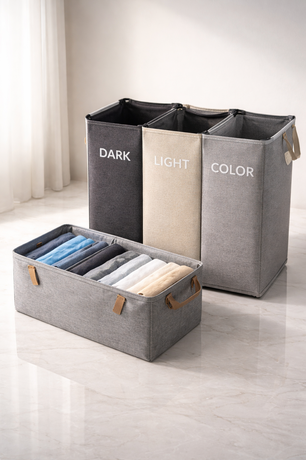 Combo Hamper de Ropa 3 Divisiones + Organizador de Ropa