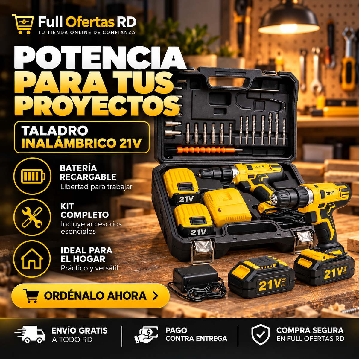 Kit de Taladro Inalámbrico con 2 Baterías 21V
