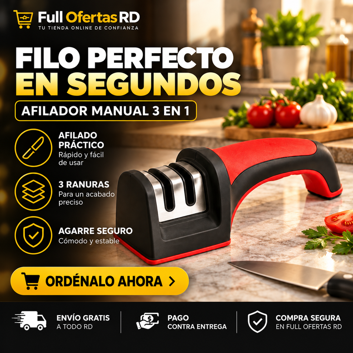 Afilador Manual de Cuchillos 3 en 1