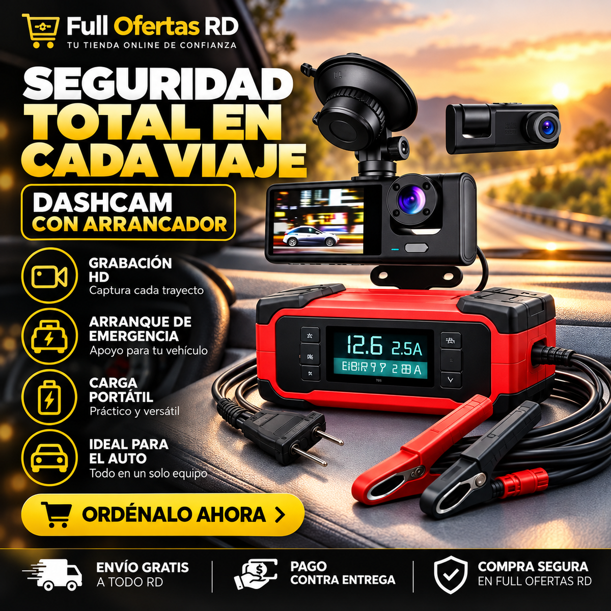 Combo Cámara para Auto con WiFi + Cargador de Batería 12V