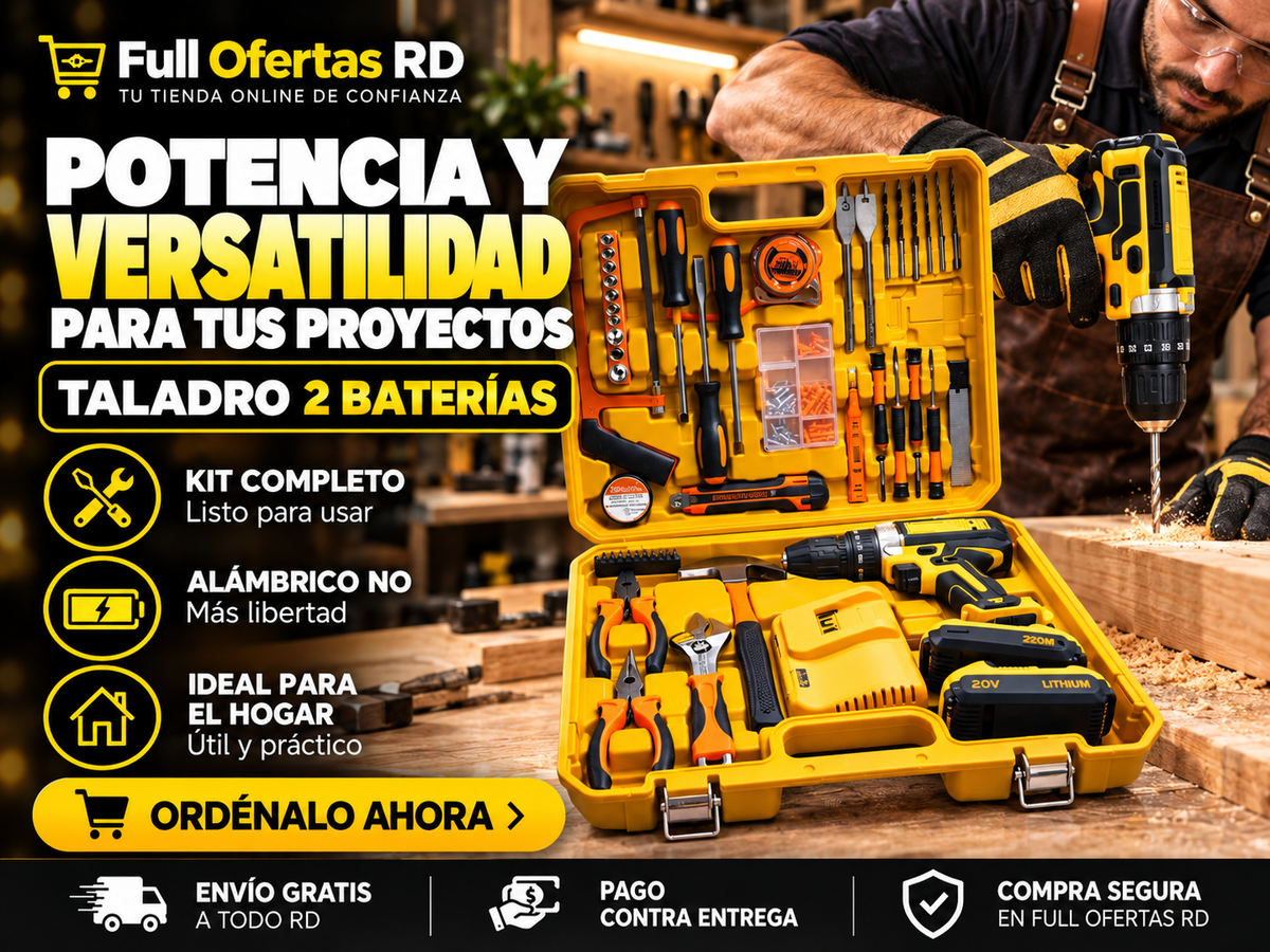 Set de Taladro Inalámbrico + 2 Baterías + Kit Completo