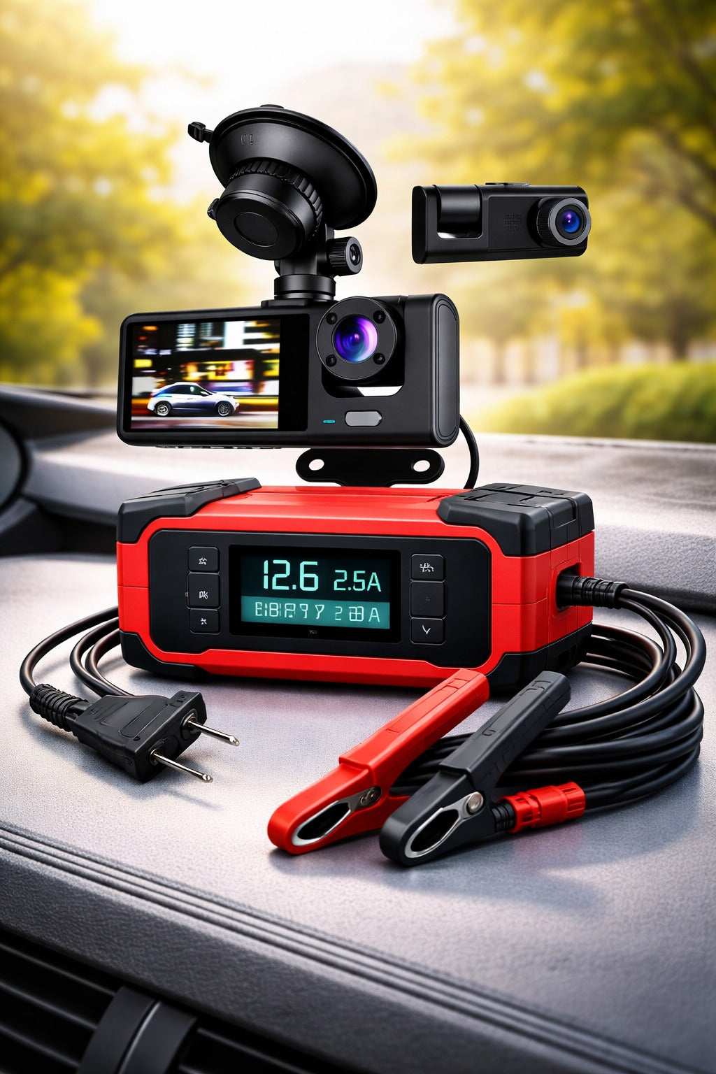 Combo Cámara para Auto con WiFi + Cargador de Batería 12V