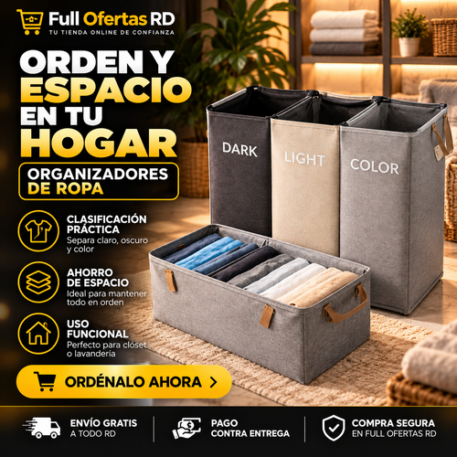 Combo Hamper de Ropa 3 Divisiones + Organizador de Ropa
