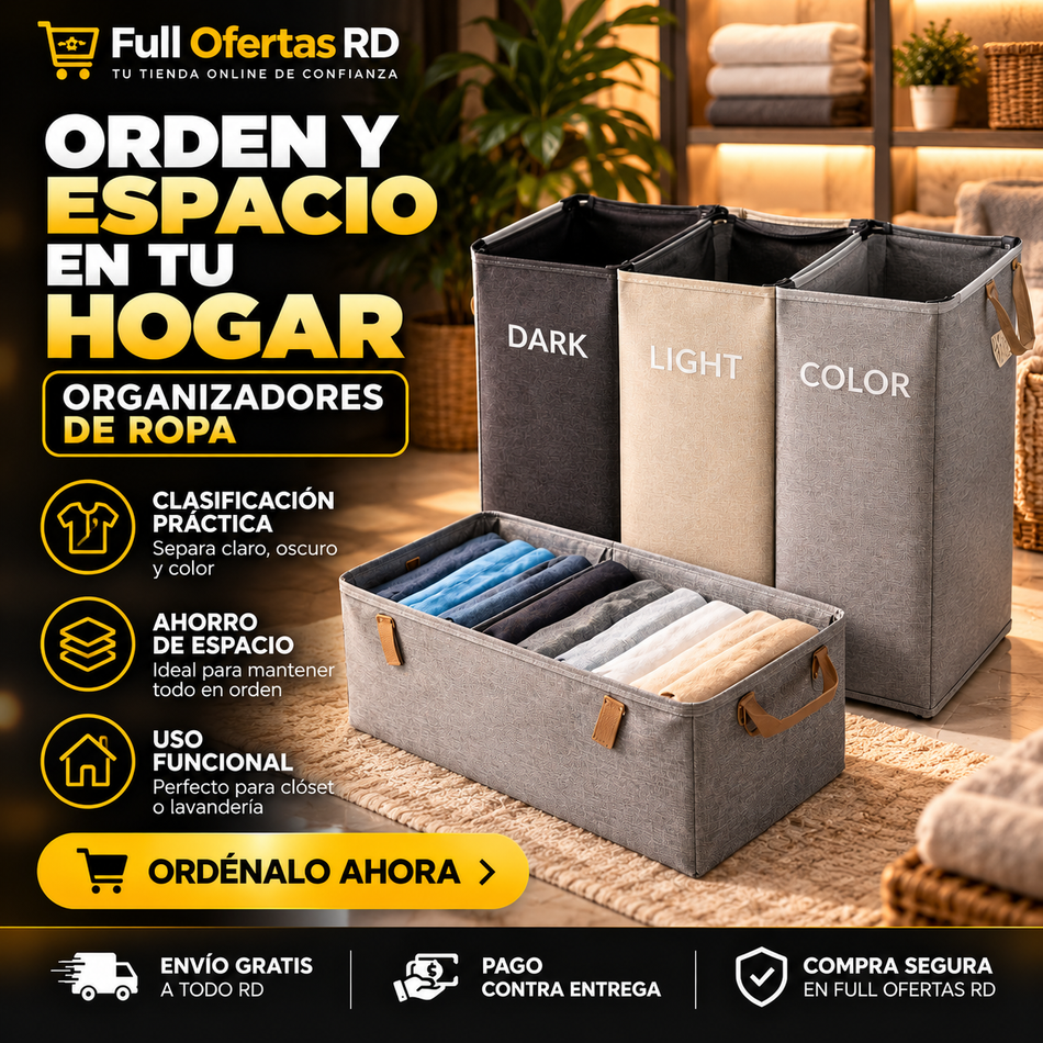 Combo Hamper de Ropa 3 Divisiones + Organizador de Ropa