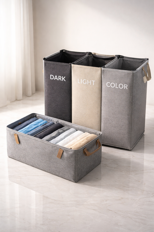 Combo Hamper de Ropa 3 Divisiones + Organizador de Ropa